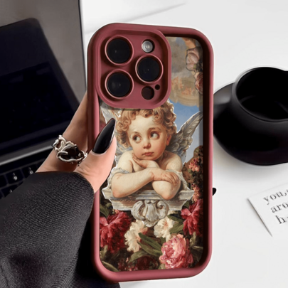 Elegant Oil Painting Angel Baby TPU Thickened Anti-Drop Phone Case Compatible With IPhone 15 Pro Max, 16, 16 Plus, 15, 14, 13, 12, 11, XS, XR, X, 7, 8 Plus, Pro Max, 13 Pro Max, 17, 17 Pro Max, 15 Plus, Suitable For Men And Women, Holiday Gift