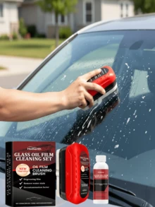 Professional Car Glass Oil Film Remover Kit - 120ml Deep Cleaning Paste & 100ml Replenisher, Powerful Windshield Cleaner & Degreaser With Sponge Brush, Non-Scratch Auto Glass Polishing Set For Crystal Clear Vision & Driving Safety, Removes Stubborn Water Spots & Glare - 液體 - 查看 1
