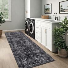 1pc Vintage-Style Geometric Pattern Decorative Rug/Mat, Faux Wool Fabric, Low Pile, Soft & Foldable, Machine Washable, Suitable For Living Room, Bedroom, Study, All Seasons, Pet-Friendly - Black - View 12