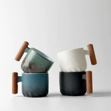 1个2.03盎司陶瓷复古小咖啡杯，办公水杯，木柄茶杯，手工茶/咖啡杯，生日礼物 - 彩色 - 查看 8