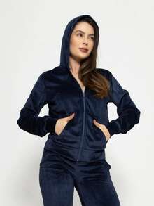 Women's Velvet Plush Set With Blouse And Pockets HF-CON-001 - Xanh nước biển - Xem 4