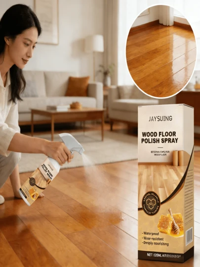 JAYSUING Wood Floor Care Spray - Deeply Nourishes And Revives The Appearance Of Wood Floors, Providing A Glossy And Vibrant Look. Simply Spray Lightly Without The Need For Specialized Tools, And Use Anytime. Deeply Nourishes The Wood Material And Instantly Enhances The Shine, Giving The Floor A Long-Lasting, Dazzling Luster. Suitable For All Wood Floors.