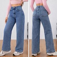 Women's Baggy High-Waisted Light Blue Denim Jeans, Soft Premium Denim, Comfortable, Casual, Basic, Urban, Wide Leg, For Everyday Wear. - Màu xanh lam - Xem 6