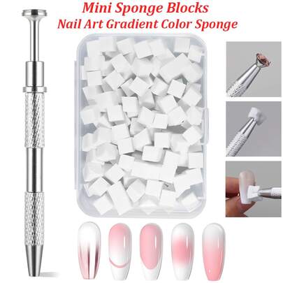 100 miếng mút tán màu móng tay kèm bút lấy sáp, mút tán màu mini Halo hỗn hợp dùng để tán gel và bột móng, cọ tán màu móng, phụ kiện làm móng tại nhà.