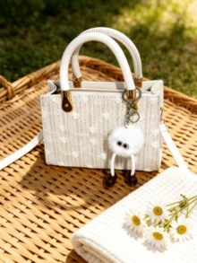 草编手提包 | 花卉图案沙滩托特包 | Y2K风格夏季度假单肩包/斜挎包，适合春夏季海滩休闲度假。优雅的草编手提包，休闲百搭，可装钱包、化妆品、手机、零钱包等。适合夏季海滩、度假、购物、摄影等场合。也是送给女友或母亲的绝佳节日礼物。 - 白色 - 查看 2