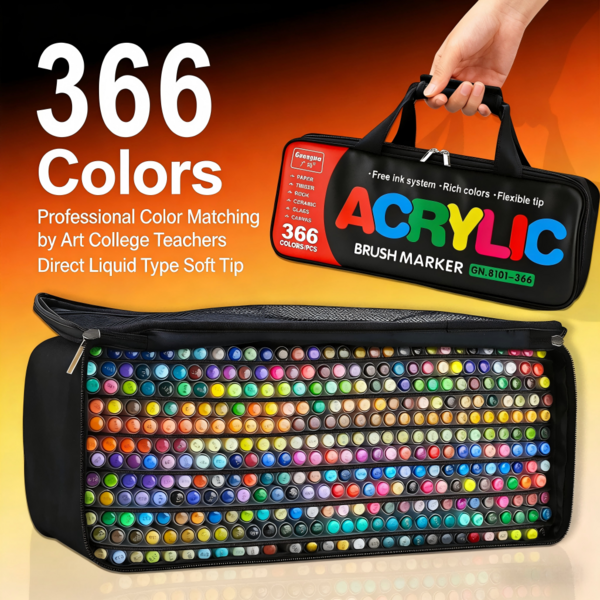 Guangna 408/366/360/288/168/120/100/72/48/36/24/12 Colors Fabric Bag, Guangna New 360 Colors Travel Painting Set Soft Brush Watercolor Paint Marker Pen Art Supplies Felt Tip Pen Stationery Set, Perfect For Mystery Coloring, Back To School Gift