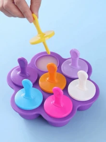 1个硅胶七孔冰棒模具，多功能硅胶冰棒模具，冰淇淋模具，DIY儿童自制冰淇淋模具，家用多功能冰淇淋模具，厨房用具，冰棒，水果，冰淇淋，刨冰，冰块，婴儿辅食，布丁，蛋糕，食品，家庭，厨房，家居 - 彩色 - 查看 6