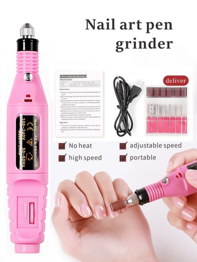 SAUA Amoladora de uñas eléctrica rosa - Herramienta multifuncional para el cuidado de las uñas, equipada con varias cabezas de molienda, alimentada por USB, adecuada para uso doméstico y manicura