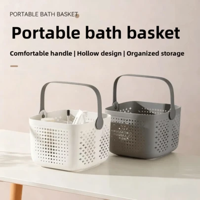 Plastic Shower Caddy Basket Portable Bathroom Storage Organizer Lightweight Luxury Bathing Basket Square Drain Design Home Dorm College Dormitory Bathroom Use Hanging Shower Shelf Caddy Organizer Bathroom Accessories Storage Solutions Waterproof Shower Basket Caddy Organizer For Bathing Essentials Supplies Holder