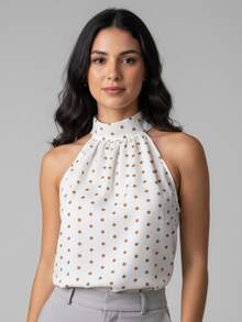 Elegant Women's Polka Dot Tank Top - 波點/棕色 - 查看 1