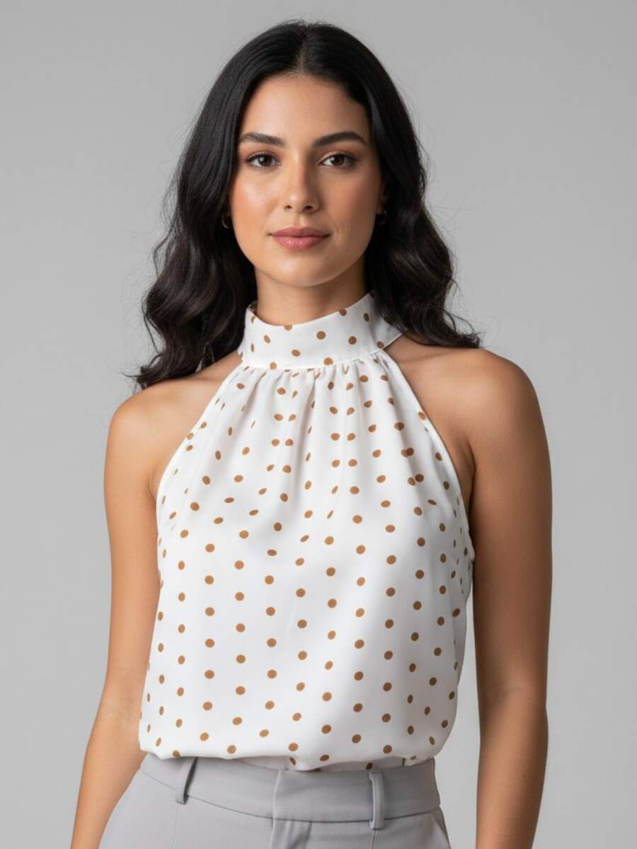 Elegant Women's Polka Dot Tank Top - 波點/棕色 - 查看 1