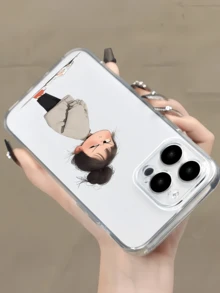 1pc Transparent Frowning Girl Minimalist Full Coverage TPU Shockproof Phone Case, Compatible With Apple 17, 16, 15, 14, 13, 12, 11 Pro Max, Air, And Series - Multicolor - View 4