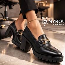 Mid-Heel Slip-On Loafer Shoe With Lug Sole. - màu đen - Xem 1