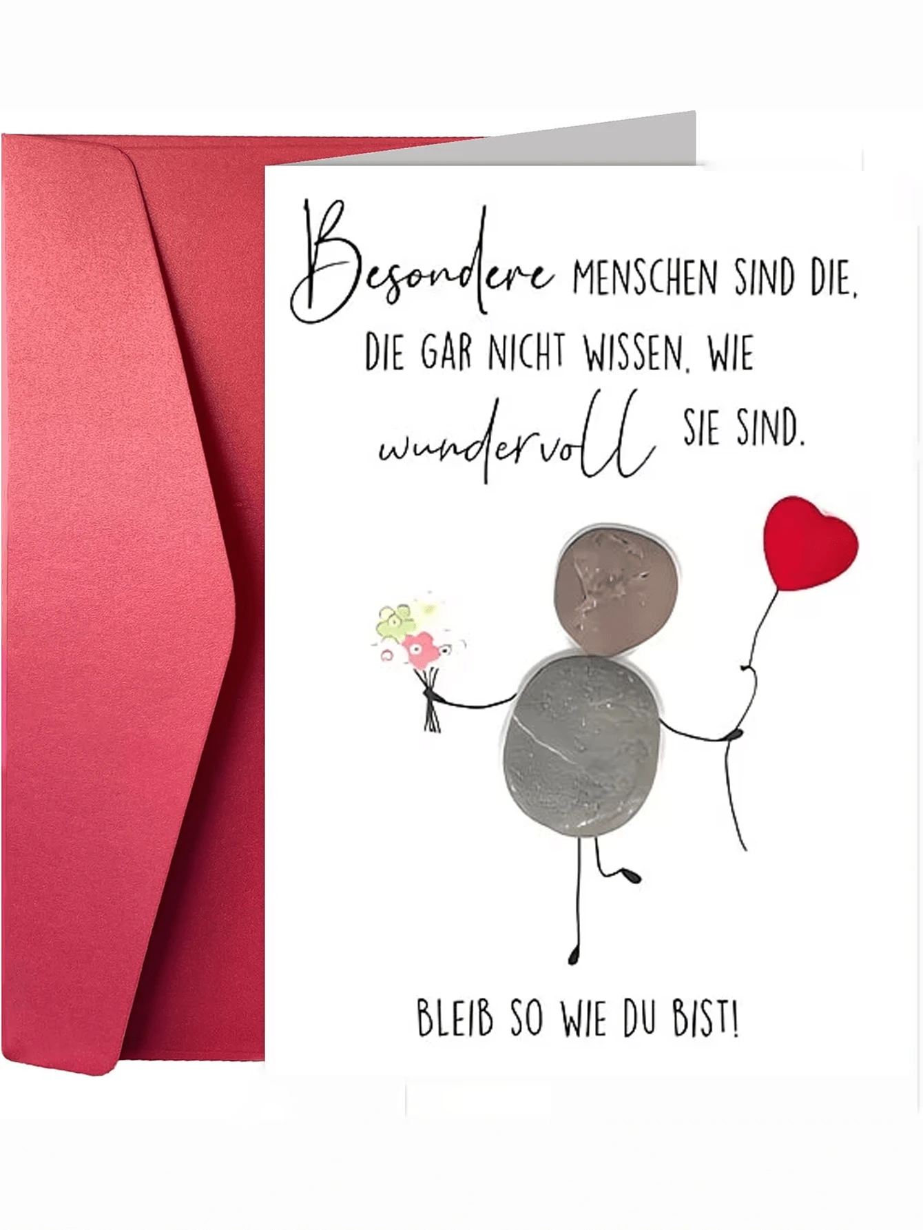 1张“BLEIB SO WIE DU BIST!”德语友谊卡 - 奇趣石头人偶设计，鼓励礼物，送给男友/女友/妻子/丈夫，生日贺卡，附信封 - 多色 - 查看 1