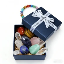 7pcs Wooden Box Set Of 7 Chakra Crystals & Healing Stones, Spiritual Meditation Gemstone Kit, Beginner Witchcraft Supplies, Raw Stone Gift - Multicolor - View 8