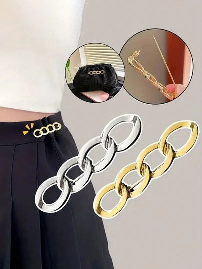 1PC/2PCS Elegant Metal Keychain Brooch With Anti-Slip Buckle, Suitable For Women's Elastic Belt Pins, Chain Belt Pins, Anti-Slip Belt Pins, Women's Clothing Accessories, Detachable Belt Buckle, Adjustable Belt Buckle, Back-To-School Supplies.