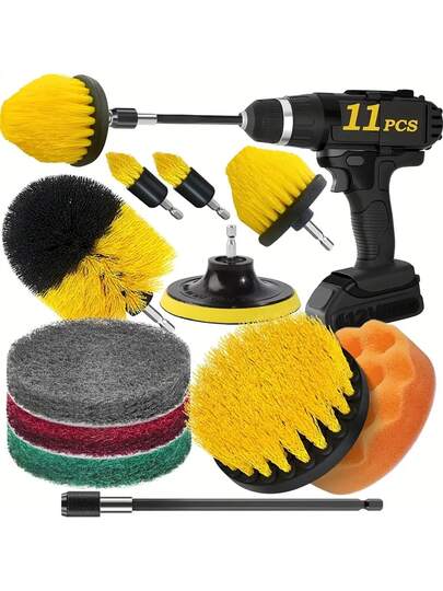 Kit de Cepillos de Limpieza para Taladro 11 Piezas, Multifuncional, para Baño, Cocina y Autos