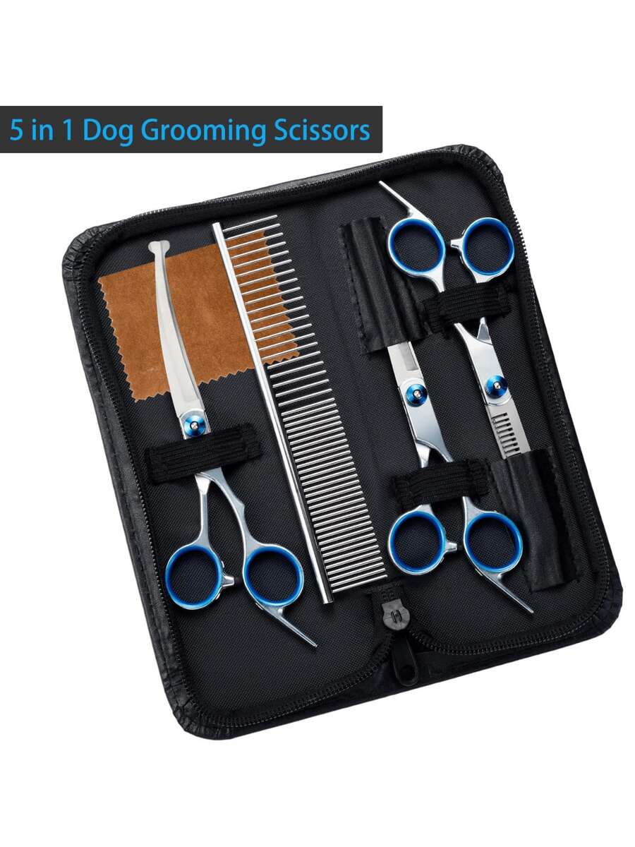 Bộ kéo cắt tỉa lông thú cưng chuyên nghiệp 5 trong 1, thiết kế đầu tròn an toàn, bộ dụng cụ cắt tỉa lông thú cưng bằng thép không gỉ, phù hợp cho mèo và chó. - Nhiều màu - Xem 1