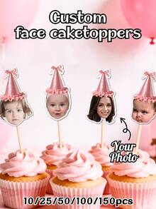 10/25/50/100/150pcs Personalized Face Cupcake Toppers, Birthday Party Decoration, Wedding Photo Party Decoration, Suitable For Donuts, Cakes And Muffins, Acrylic Cake Supplies - Multicolor - View 1