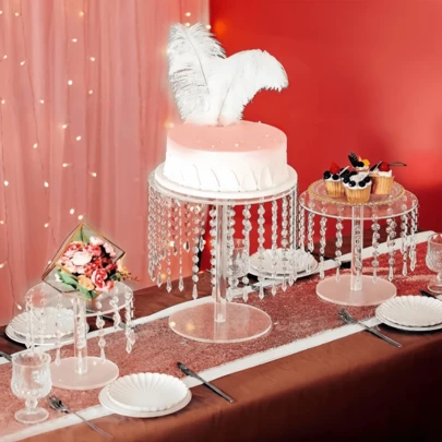 1 Set Acrylic Cake Stand With Crystal Pendant Light, Transparent Round Cupcake Stand Suitable For Dessert Table, Wedding, Event, Birthday Party Dessert, Cupcake, Candy Display, Cake, Dessert, Pizza Display, Home Decor, Party Decor, Valentine's Day Gift, New Year Gift, Home Decor, Party Supplies, Tabletop Decor (Self-Assembly Required, May Have Minor Scratches During Transportation)