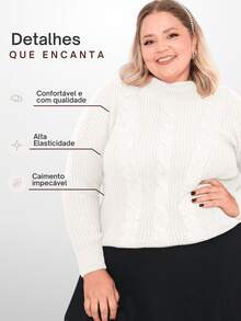Women's Plus Size High Neck Premium Knit Blouse For Winter, Cold Weather, Elegant, Modern, Long Sleeve, Casual - 離開 - 查看 4
