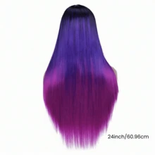24 Inch Long Straight Black Ombre Purple Sythetic Wigs Glueless Heat Resistant Synthetic, Ideal For Women'S Daily Party And Carnival Cosplay, K-Pop Style - Multicolor - View 4