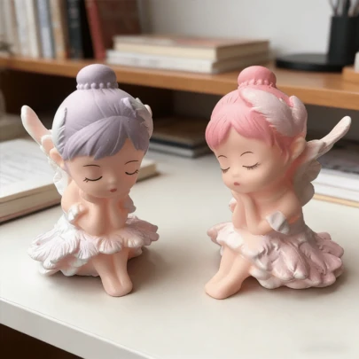 Pink/Purple Angel Birthday Cake Decorations, Multifunctional - Home Indoor Living Room, Bedroom, Store Front Desk, Office Desk Party Decor Sculpture, Plastic Material, Suitable For Wedding, Holiday Party, Theme Party, Thanksgiving And Christmas Birthday Cake Decorations, No Power Required, No Feathers