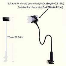 1pc Multi-Function Phone Holder, Adjustable Gooseneck Clamp Phone Stand - Universal 360° Flexible Mount, Suitable For Bedside Slouchy Arm Clip Stand - Black - View 9