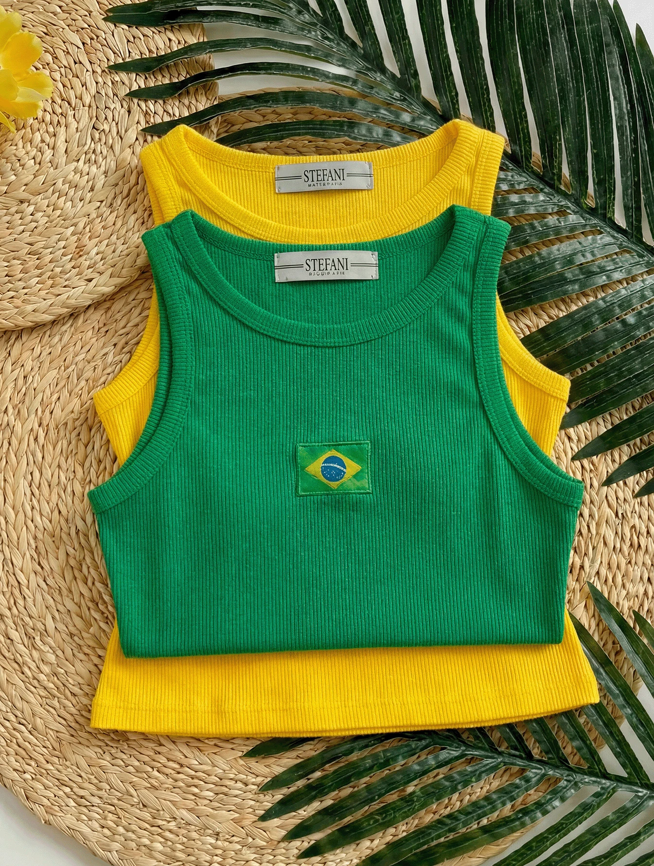 KIT 2 Tank Tops With Embroidered Brazilian Flag - Yellow/Green - View 1