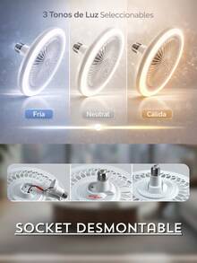 Ceiling Fan With White LED Light And 5 Blades - White - View 3