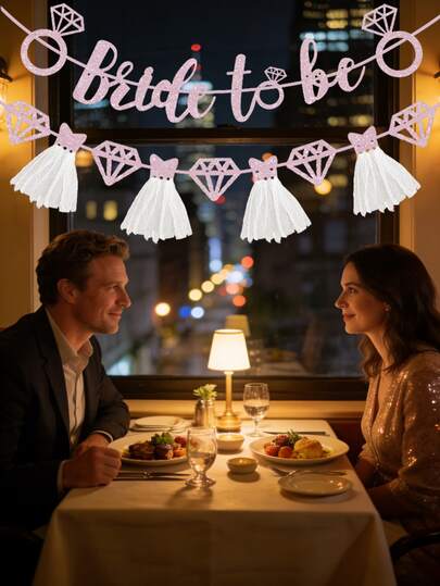 一套优雅的“准新娘”横幅和钻石横幅，婚礼装饰，适用于新娘送礼会、婚礼摄影、准新娘装饰、订婚派对、单身派对横幅