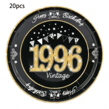 30 pièces/set Fournitures pour fête d'anniversaire de 30 ans, thème vintage 1996 Vaisselle, assiettes, serviettes, gobelets, vaisselle noire et dorée, unisexe - 1966 - Voir 12