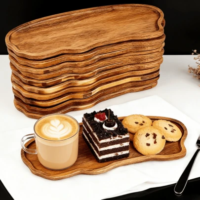 Rustic Style Flower Shaped Rosewood Tray - Snack Tray, Dessert Tray, Platter, Plate For Coffee And Tea - Suitable For Snacks, Dinner, Desserts, Afternoon Tea, Birthday, Wedding, Party And Other Occasions, Perfect For Decorating And Displaying On Outdoor Tables, Rooms/Living Room, Kitchen, Yard, Wooden Tray