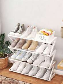 1pc 4-Tier Z-Shaped Shoe Rack, Plastic Freestanding Storage Shelf, Multi-Function High Capacity Storage Rack, Easy Assembly Floor-Standing, No Tools Required, Stackable, Essential For Home & Dorm, Space Saving, Organize Shoes, Boots & Miscellaneous, Suitable For Hallway, Wardrobe, Living Room, Bedroom - Multicolor - View 2