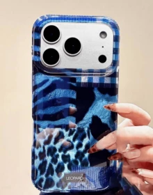 Luxury Leopard Print Patchwork Wavy Eagle Claw Tiger Stripe Phone Case, Compatible With IPhone 17 Pro Max, 17 Pro, 17 Air, 17, 12, 13, 14, 15, 16 Pro Max, 14 Plus, 15 Plus, 16 Plus, 11, 17, 16, 15, 14, 13, 12, Glossy Protective Cover Travel Essential - 藍色 - 查看 3