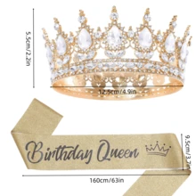 2pcs/Set Baroque Style Bridal Crystal Crown + Shoulder Strap "Birthday Queen" Set, Suitable For Wedding, Birthday Party, Christmas Party, Masquerade Ball, Women Headpiece Crown - Multicolor - View 2