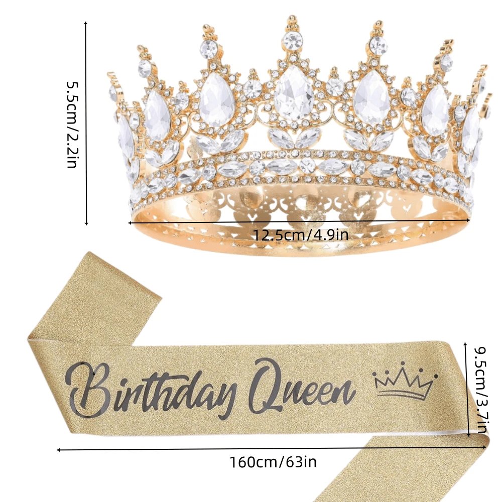 2pcs/Set Baroque Style Bridal Crystal Crown + Shoulder Strap "Birthday Queen" Set, Suitable For Wedding, Birthday Party, Christmas Party, Masquerade Ball, Women Headpiece Crown, Coronas, Tiara, Hair Vine, Accessories,Summer,Holiday,Travel - Multicolor - View 1