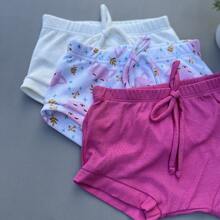 Combo 03 Baby Diaper Cover, Printed Plain, Shorts, Girl's/Boy's Ribbed Cotton, Comfortable - 白色,粉紅色狐狸和粉紅色 - 查看 2
