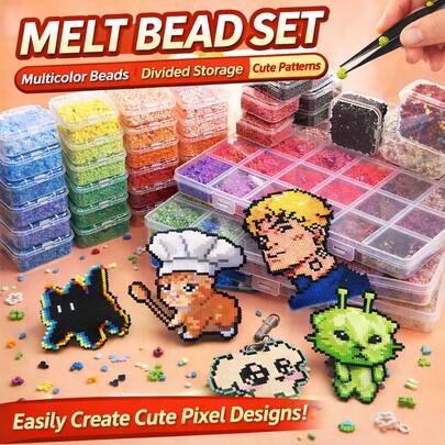 1 طقم فن البكسل DIY من خرز الخرز متعدد الألوان اللؤلؤية، مع صندوق تخزين، لعبة حرفية إبداعية، طقم حرفي تعليمي للمراهقين والبالغين لصنع المجوهرات والمفاتيح والهدايا DIY