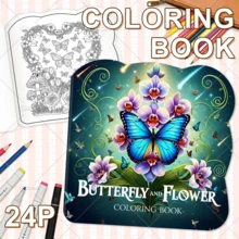 Libro para colorear con patrones asimétricos de mariposas y flores para adultos, libro de dibujo lindo para niños, regalo perfecto para fiestas y cumpleaños - Mariposas y flores - Ver 3