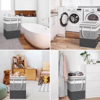 1pc Fabric Laundry Basket, Bathroom Storage Organizer, Laundry Room Fabric Storage, Balcony Hotel Bedroom Dirty Clothes Hamper