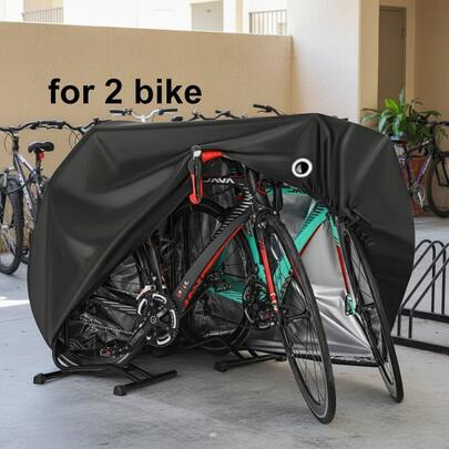 1pc Outdoor Bicycle Cover Fits 2 Bikes, Made Of 210D Oxford Cloth, All-Weather Protection, Waterproof, UV-Resistant, Dustproof, Windproof, With Lock Hole, Suitable For Various 2-Wheel Vehicles