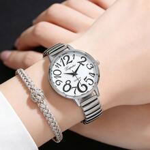 XAPWV 1pc Women's Quartz Watch, Arabic Numeral, Elastic Band, Casual Round Dial, Fashion Luxury Ladies Wristwatch - Silver - View 4