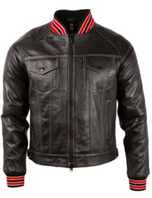 Men's Real Leather Jacket 6YZX - Black - View 1