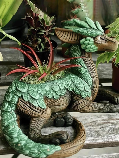 Chậu trồng cây hình rồng điêu khắc, chậu cây cảnh hình rồng bằng nhựa kiểu cổ điển, chậu trồng cây mọng nước, bình hoa, đồ trang trí hình rồng, đồ trang trí sân vườn, tượng rồng ngoài trời.