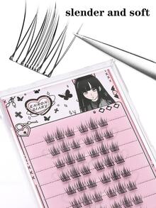 48pcs Natural Single Cluster Self-Adhesive False Eyelashes - Transparent Lash Stems, Natural Curly Camellia False Eyelashes, Segmented Design For Easy Application, Suitable For Daily, Commute, Party And Date Occasions - C - View 1