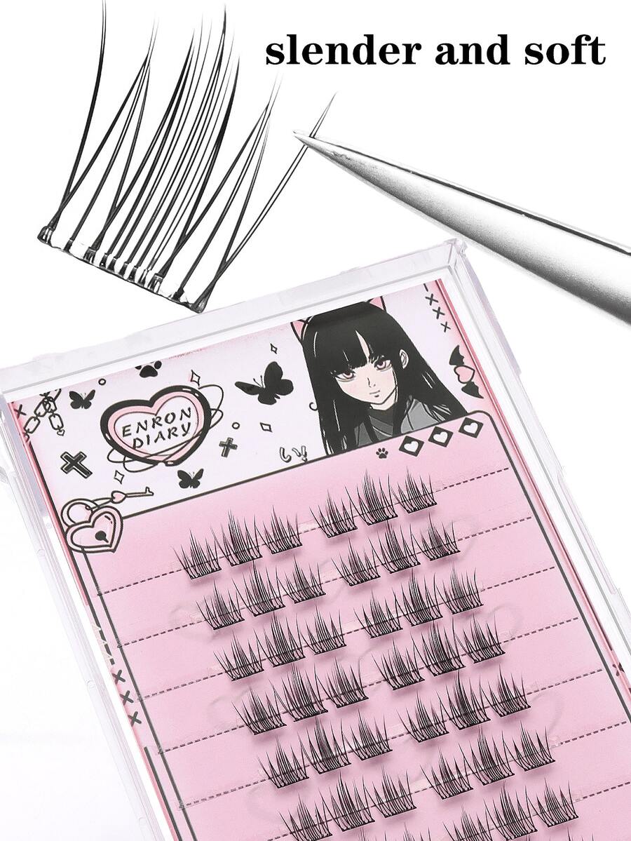 48pcs Natural Single Cluster Self-Adhesive False Eyelashes - Transparent Lash Stems, Natural Curly Camellia False Eyelashes, Segmented Design For Easy Application, Suitable For Daily, Commute, Party And Date Occasions - C - View 1