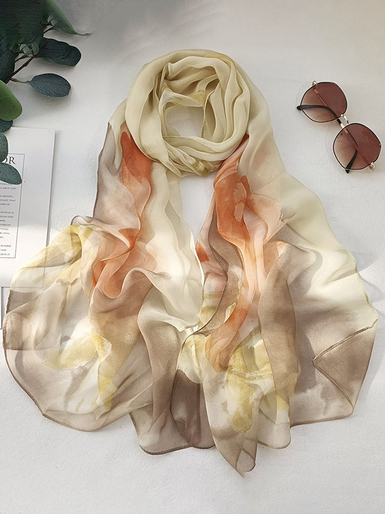 1PC Women's Elegant Rose-Print Chiffon Scarf Summer Beach Sun Protection Shawl - Multicolor - View 1