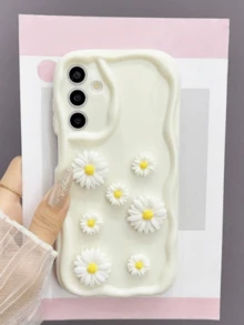 1pc Cute Solid White Phone Case, Stylish Special-Shaped Design With Removable Fresh White Daisy Flower Accessories, Shockproof, Anti-Slip, Scratch-Resistant, Compatible With Apple - White Chrysanthemum - View 3