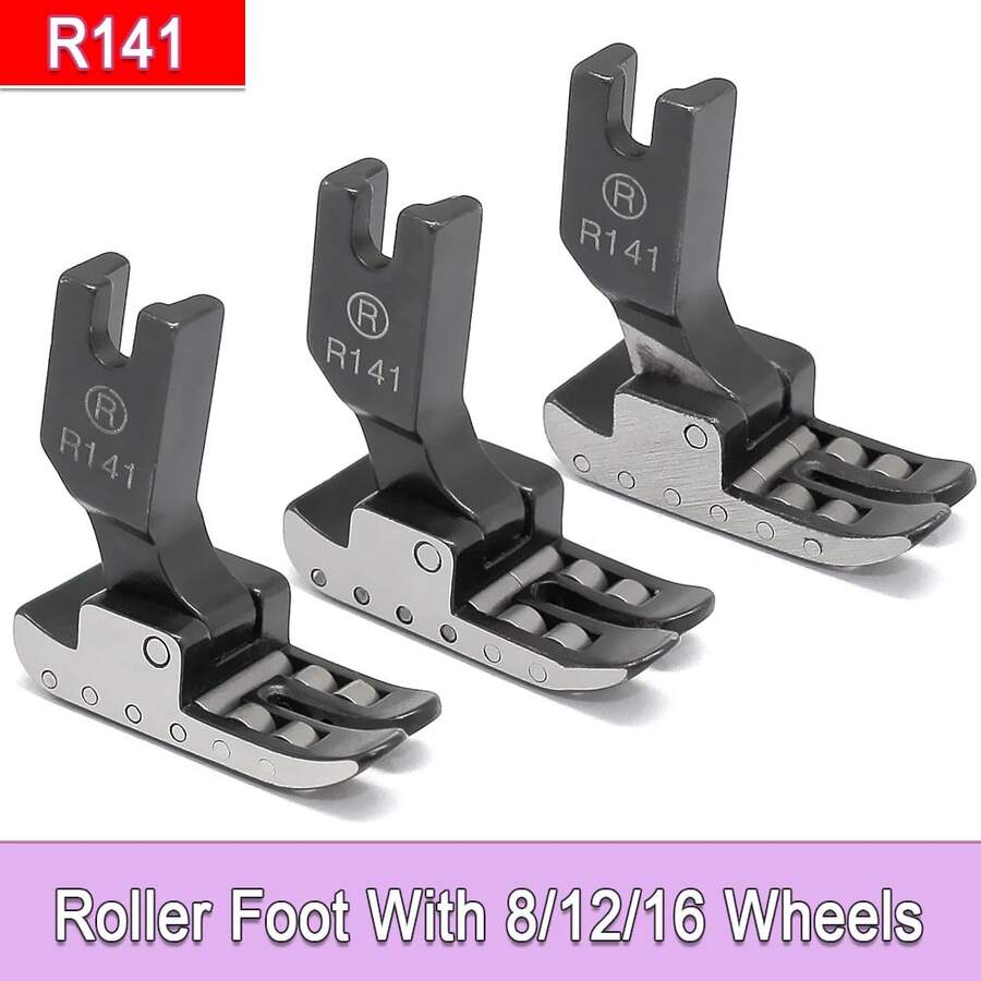 Pied presseur industriel R141 avec roulettes à roulement - Rouleau tout acier pour le et les tissus stratifiés, compatible avec la plupart des machines à coudre à point noué - 12 roues - Voir 1